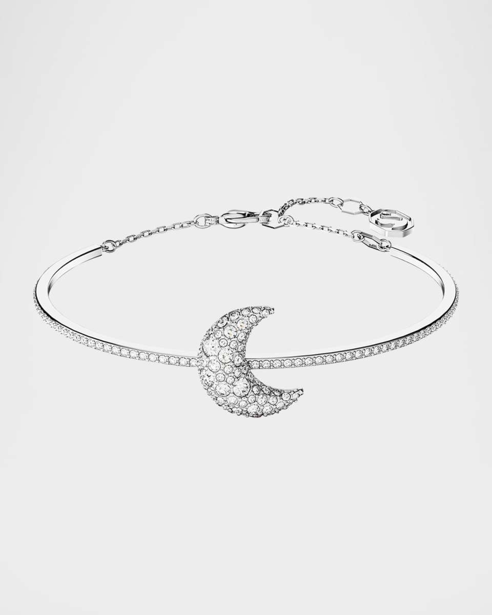 Luna Rhodium-Tone Crystal Pave Moon Bangle Bracelet